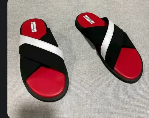 Sandales soft Tchin ST Noir Rouge et blanc double bandes croisés