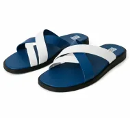 Sandales soft Tchin ST Bleu et blanc double bandes