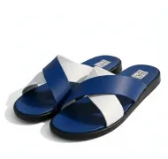 Sandales soft Tchin ST Bleu et blanc style croisé