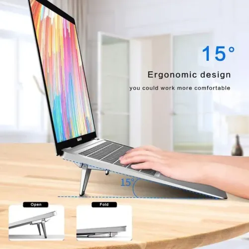 MS 2 de support de surélévation d'ordinateur portable invisible, support ergonomique pour ordinateur portable avec refroidissement adapté aux ordinateurs de 12-20 pouces. (Argent)