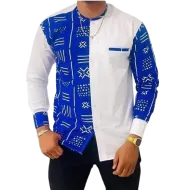 Chemise bleue, blanc pour homme 