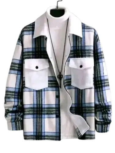 Veste à carreaux bleu et blanc
